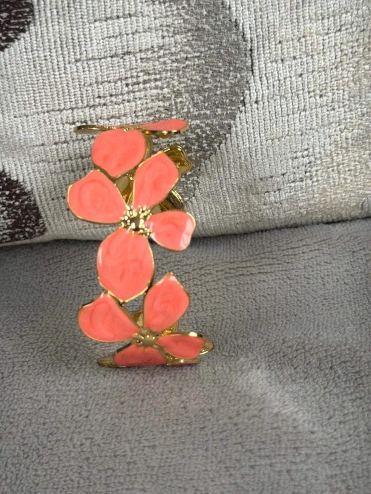 Coral orange cute and gold flower summer jewellery cuff bracelet bangle party wear holiday wedding