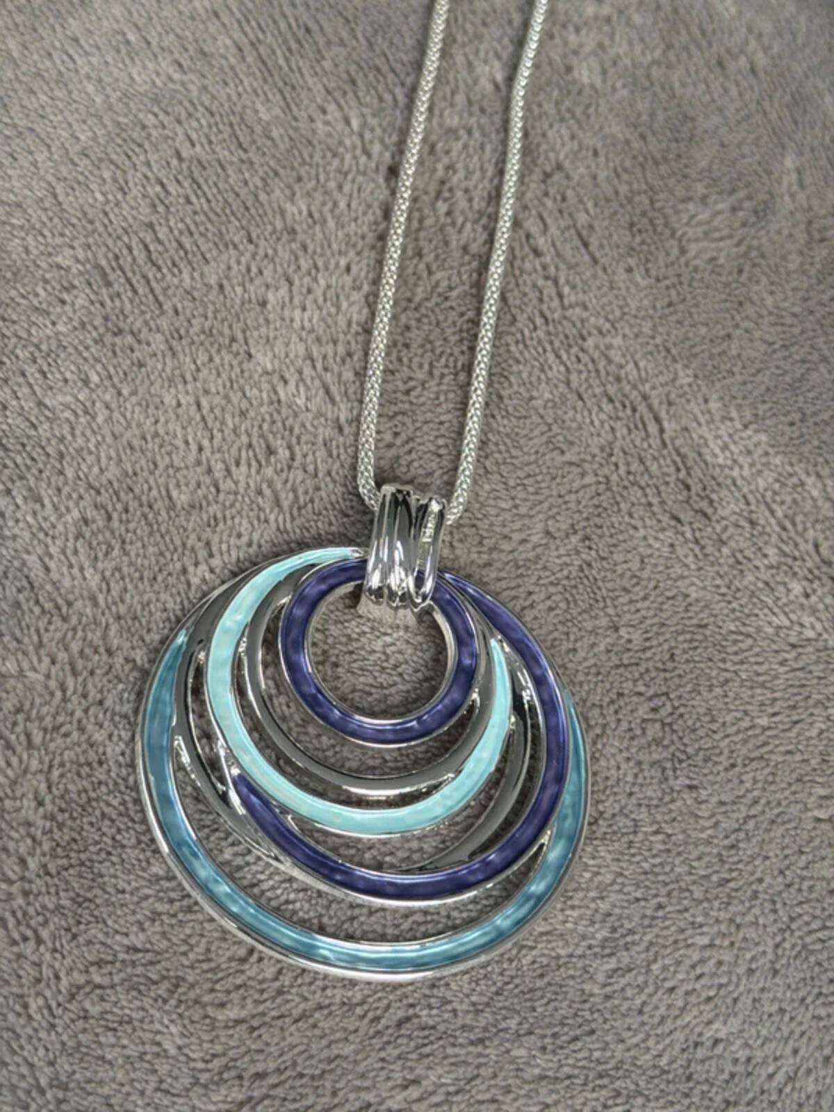 Blue silver gorgeous vintage bohemian colour round circle pendant chic necklace gift