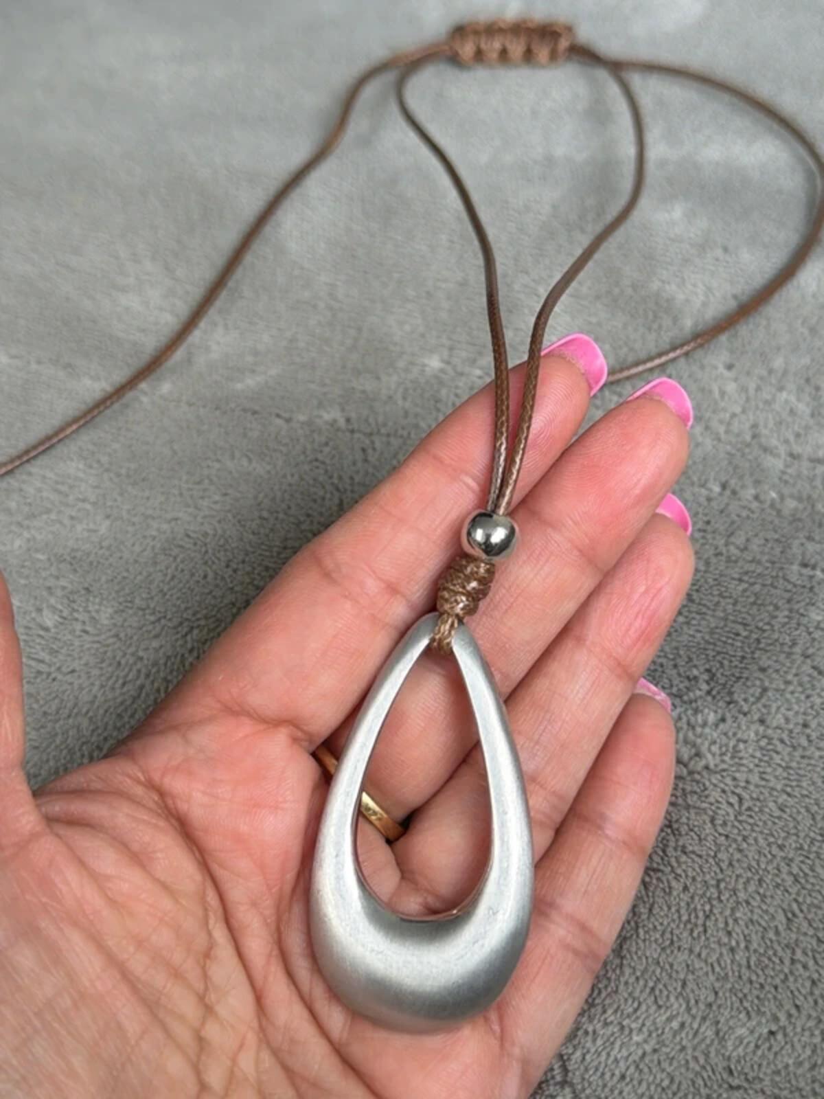 Adjustable silver colour   tear drop  pendant boho bohemian necklace rustic y2k bestseller