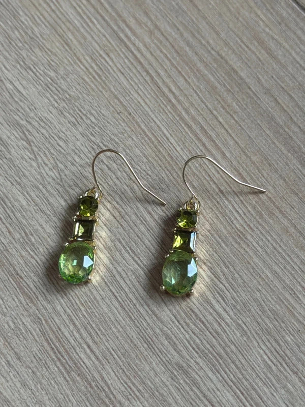 Olive green Bling Diamanté drop dangly costume jewellery party wear earrings gw345