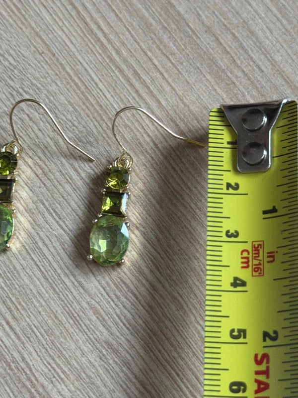 Olive green Bling Diamanté drop dangly costume jewellery party wear earrings gw345