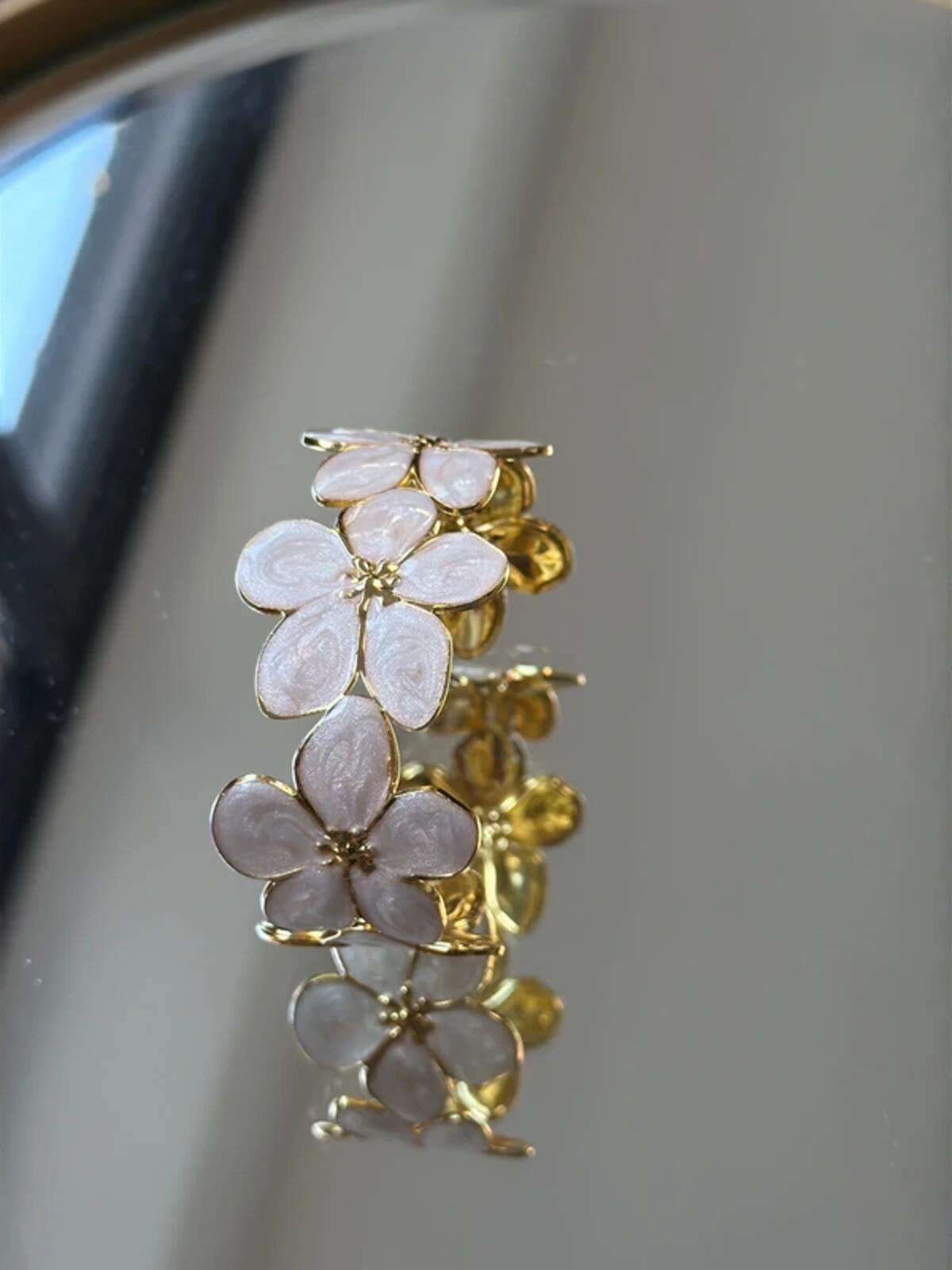White and gold flower summer jewellery cuff bracelet bangle party wear holiday wedding