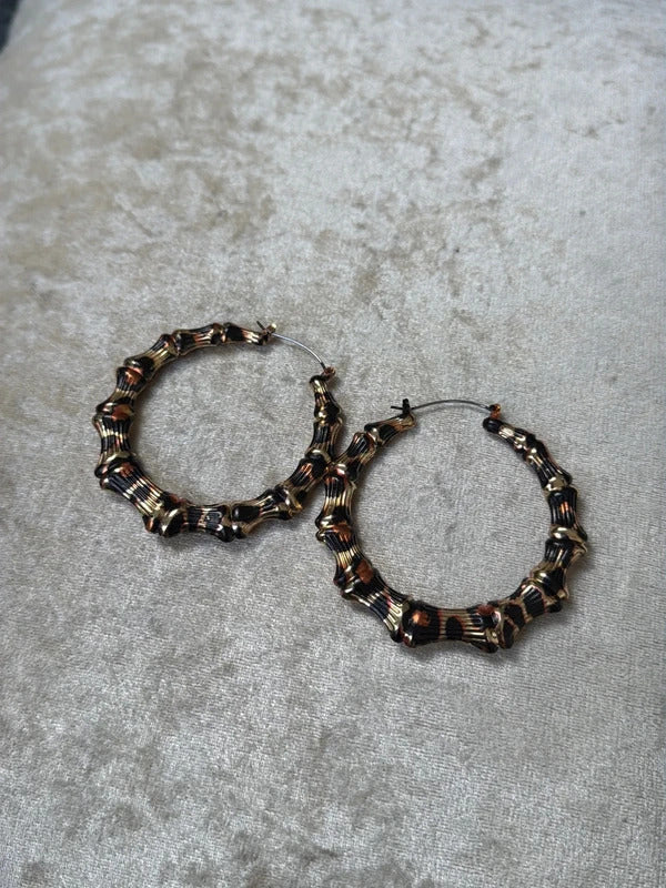 Large Leopard animal print hoops hoop metallic lightweight earrings summer jewellery