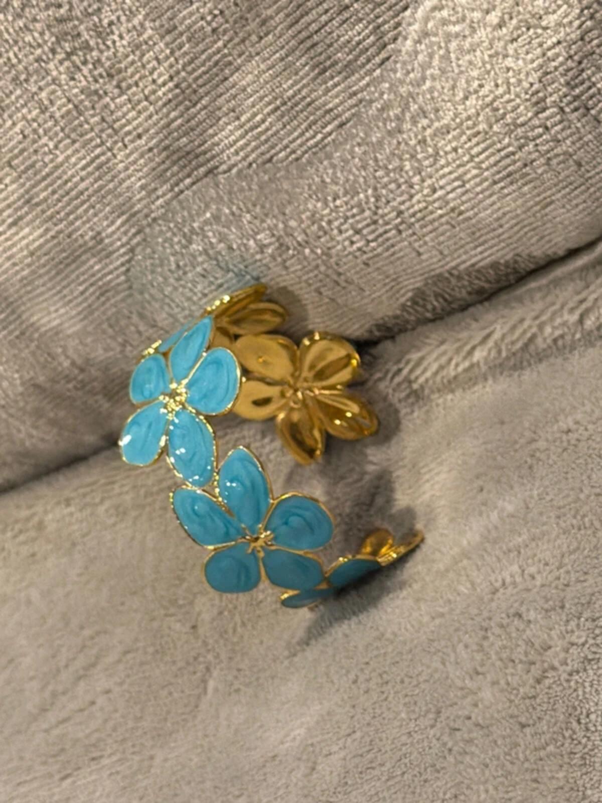 Blue  and gold flower summer jewellery cuff bracelet bangle party wear holiday wedding