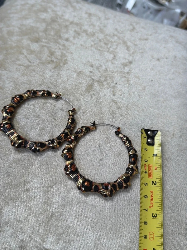 Large Leopard animal print hoops hoop metallic lightweight earrings summer jewellery