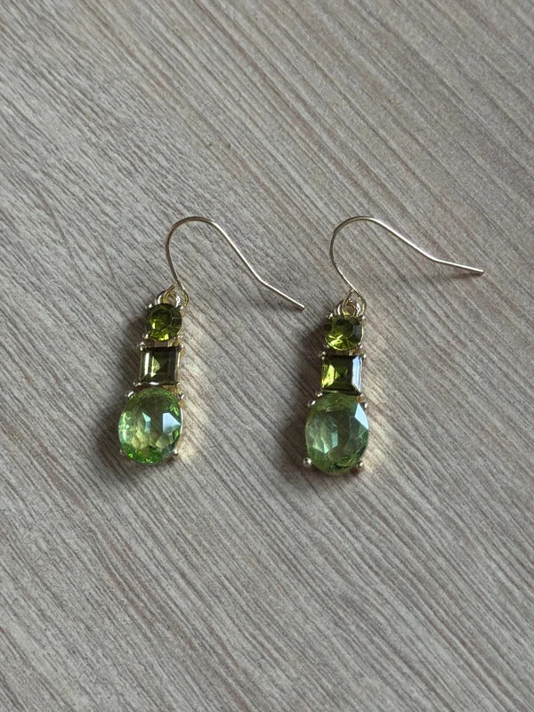 Olive green Bling Diamanté drop dangly costume jewellery party wear earrings gw345