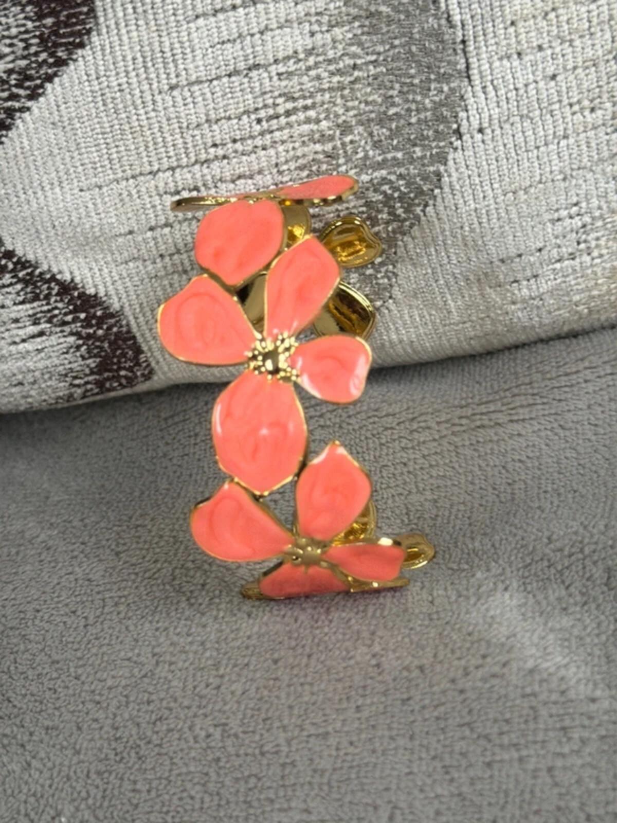Coral orange cute and gold flower summer jewellery cuff bracelet bangle party wear holiday wedding