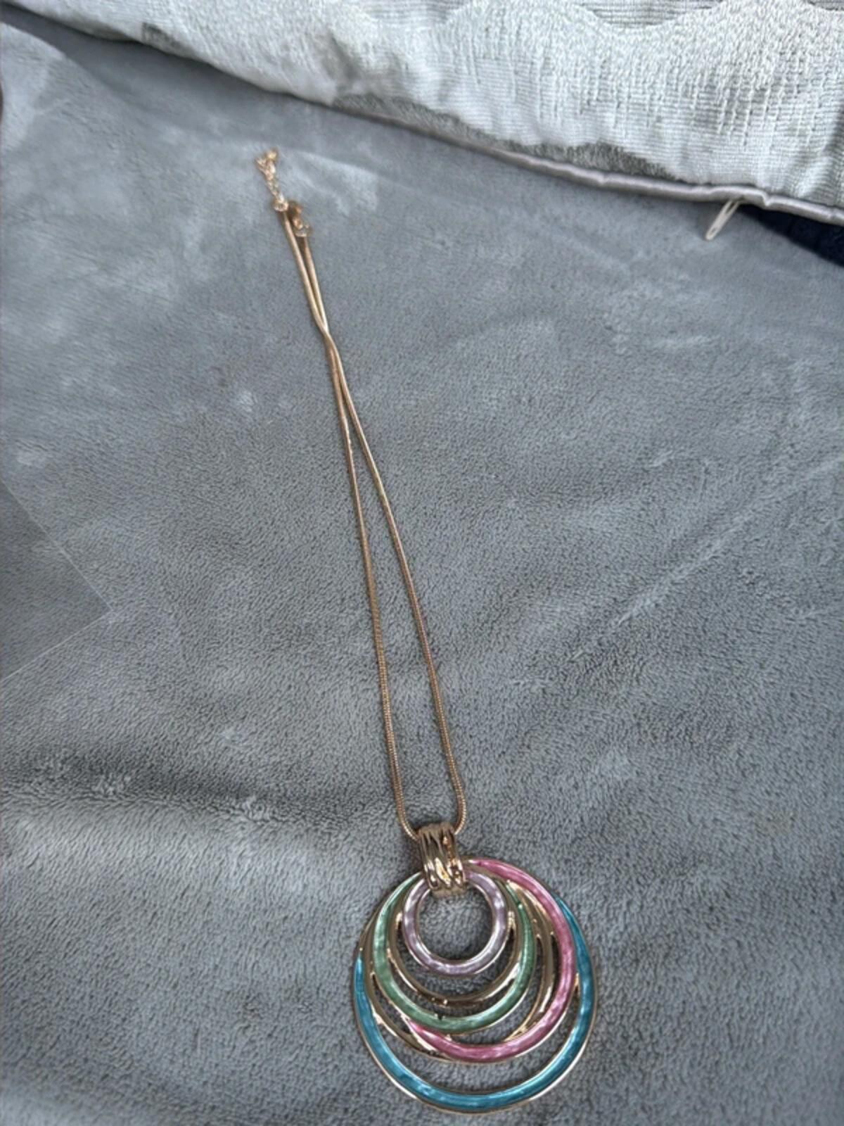 Pink colour vintage bohemian colour round circle pendant chic necklace gift