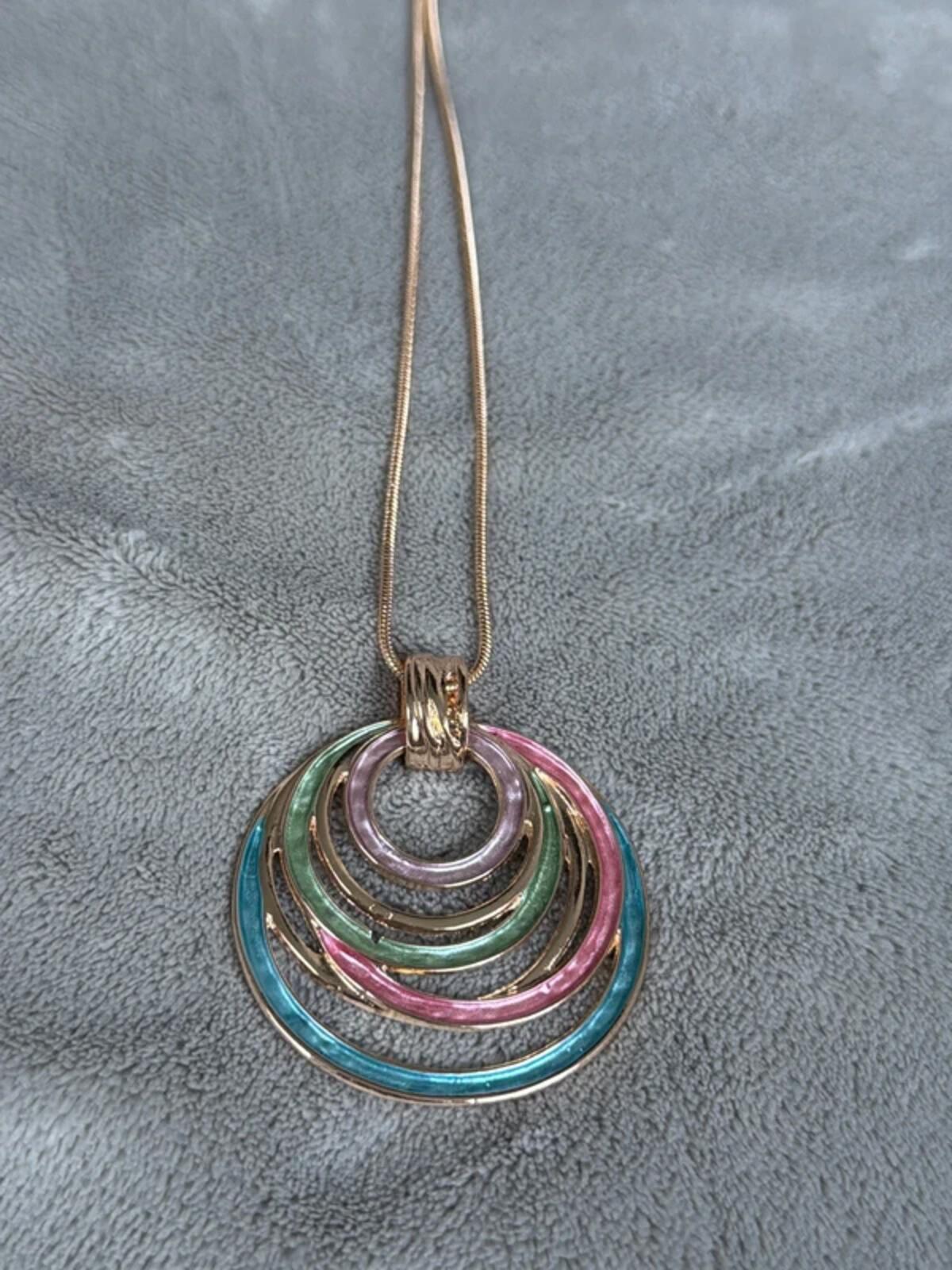 Pink colour vintage bohemian colour round circle pendant chic necklace gift