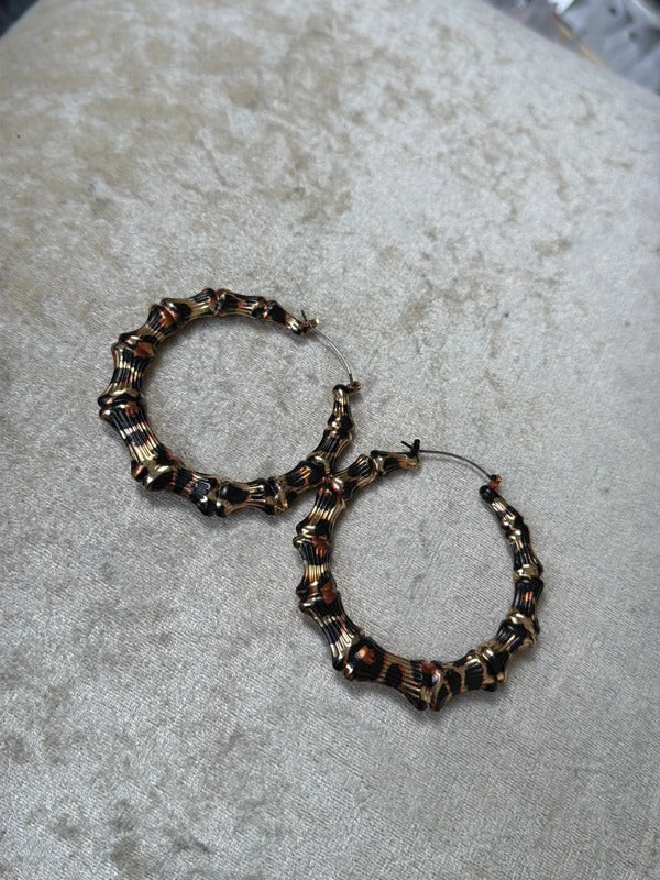 Large Leopard animal print hoops hoop metallic lightweight earrings summer jewellery