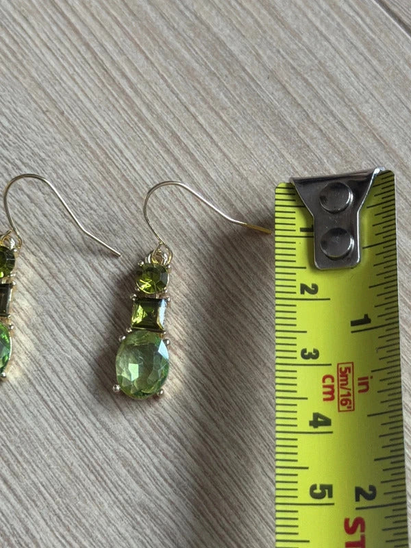 Olive green Bling Diamanté drop dangly costume jewellery party wear earrings gw345