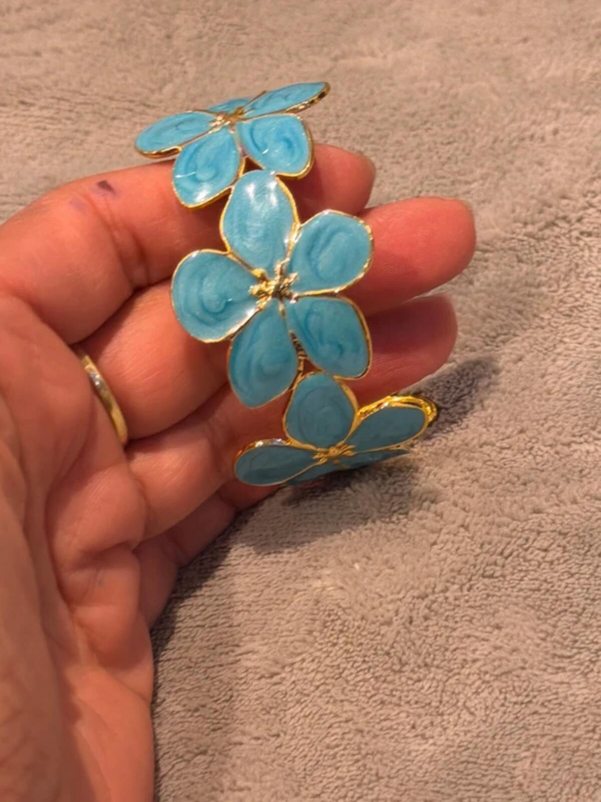 Blue  and gold flower summer jewellery cuff bracelet bangle party wear holiday wedding
