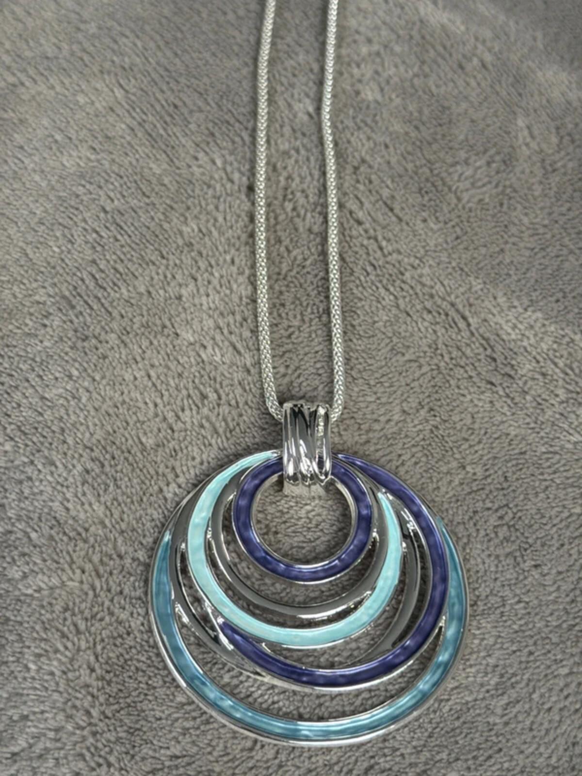 Blue silver gorgeous vintage bohemian colour round circle pendant chic necklace gift
