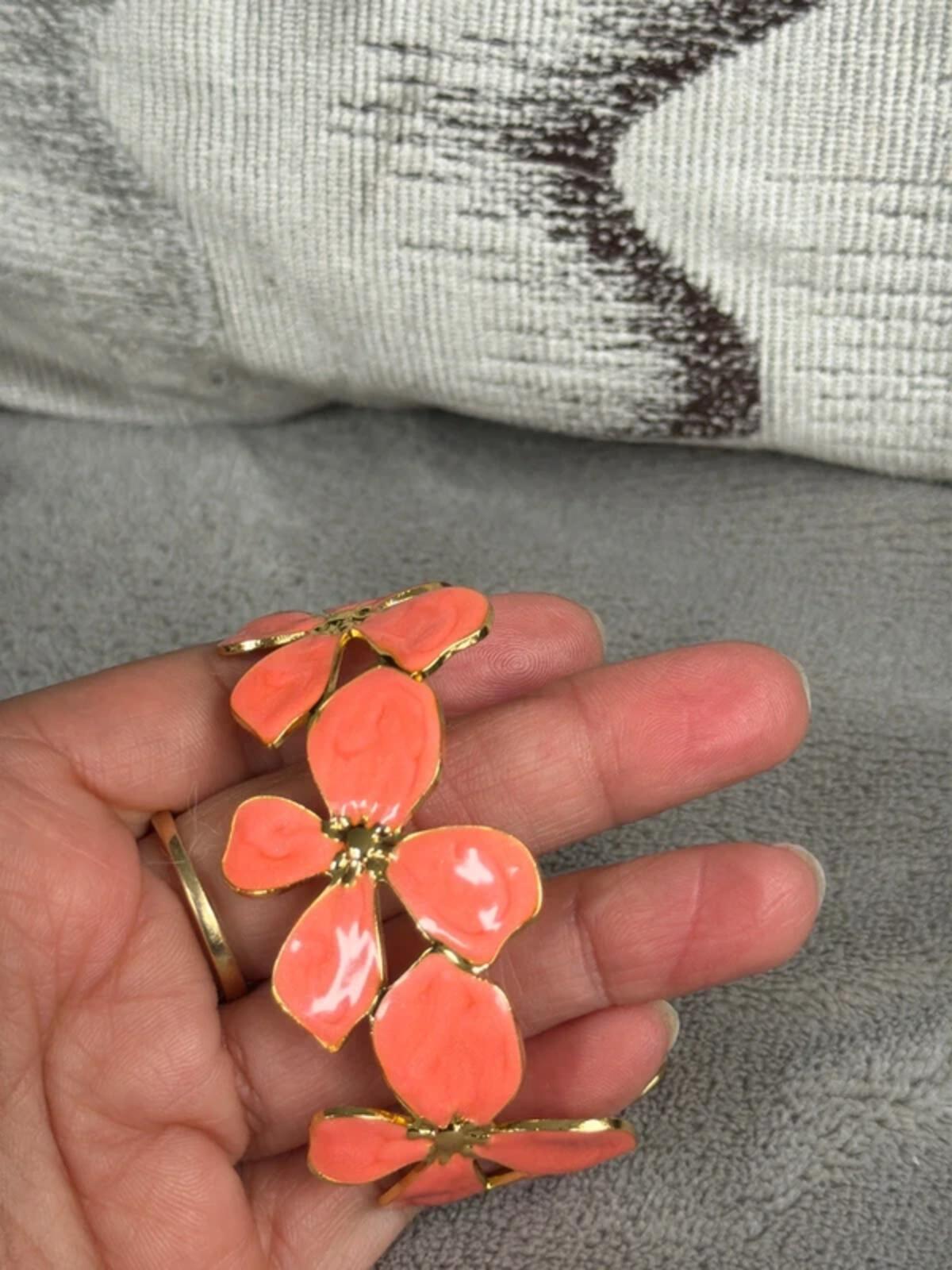 Coral orange cute and gold flower summer jewellery cuff bracelet bangle party wear holiday wedding