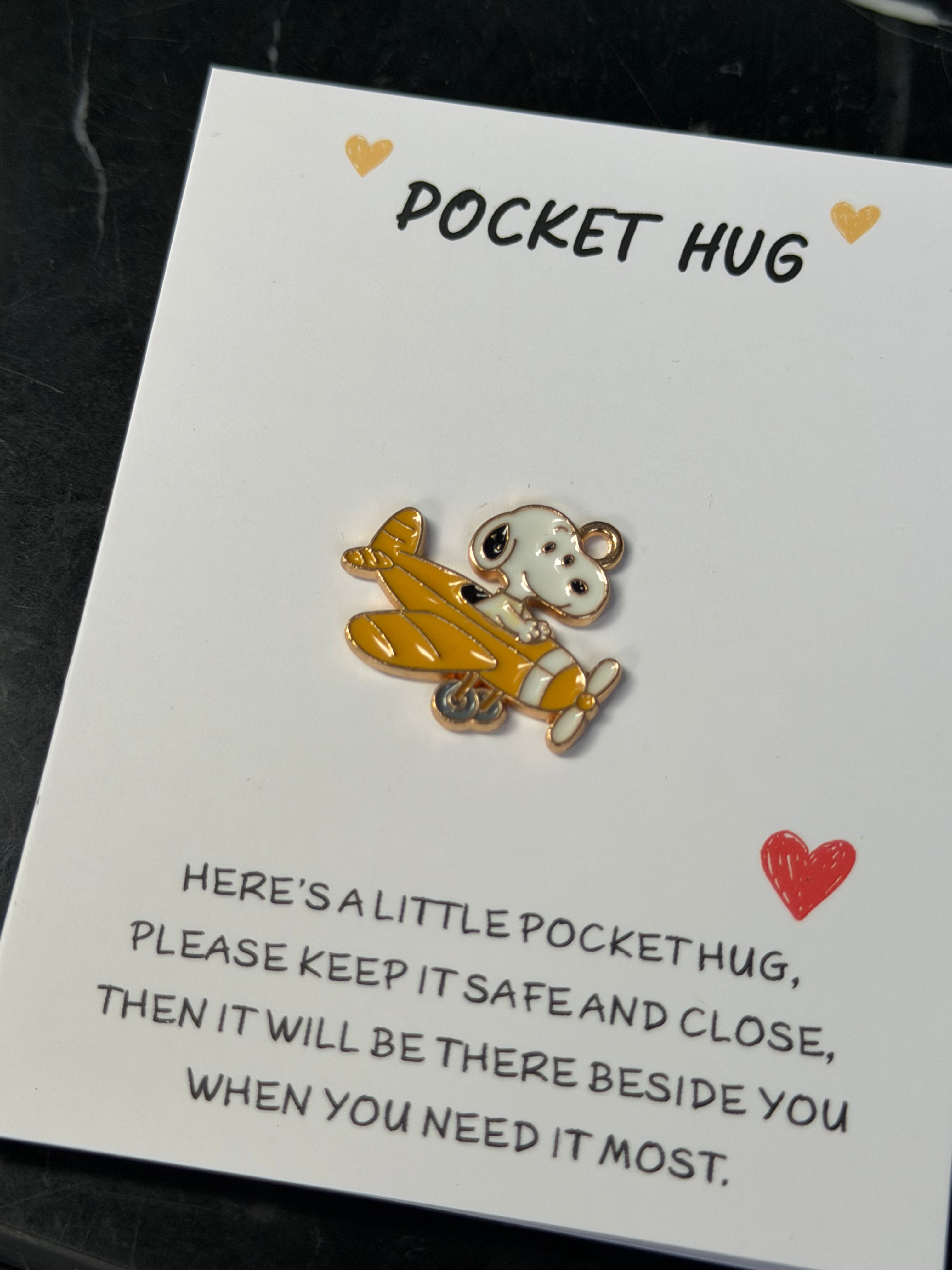 snoopy flying aeroplane charm pendant keyring attachment gift pocket hug card insert friendship