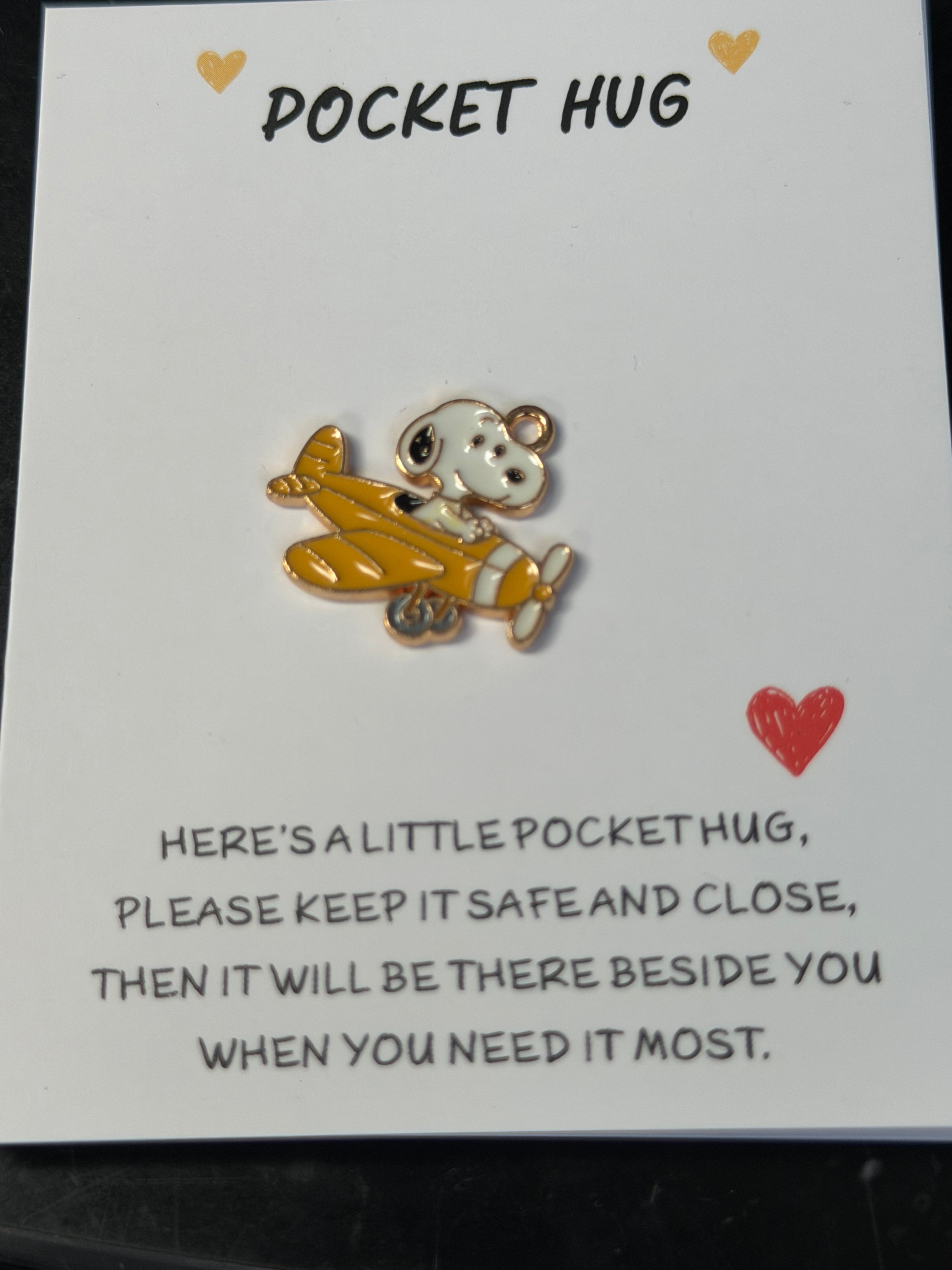 snoopy flying aeroplane charm pendant keyring attachment gift pocket hug card insert friendship