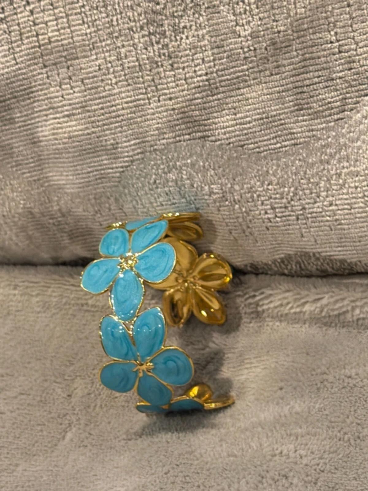 Blue  and gold flower summer jewellery cuff bracelet bangle party wear holiday wedding