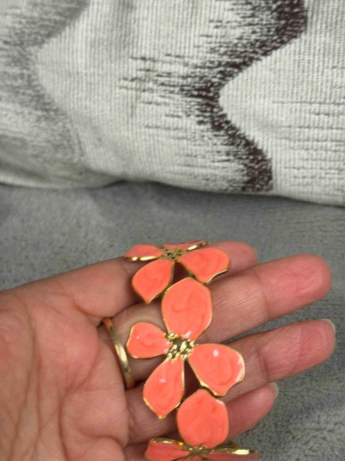 Coral orange cute and gold flower summer jewellery cuff bracelet bangle party wear holiday wedding