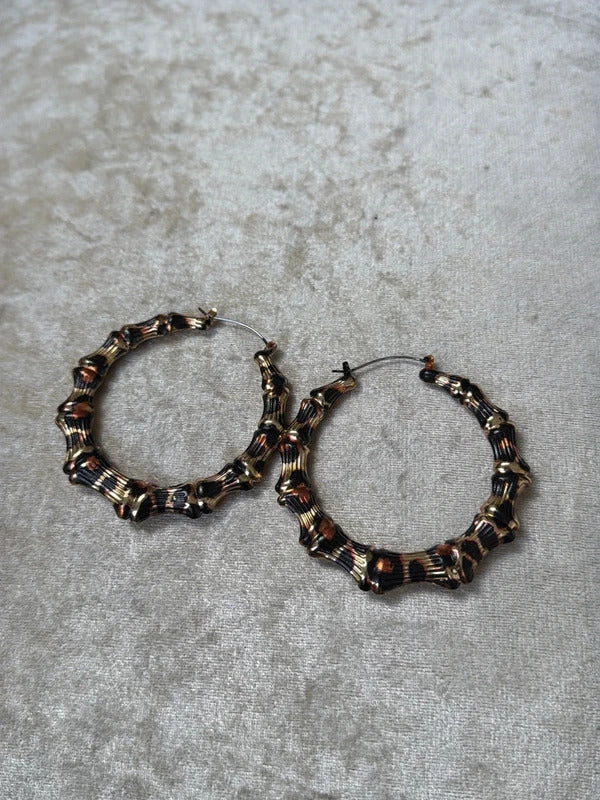 Large Leopard animal print hoops hoop metallic lightweight earrings summer jewellery