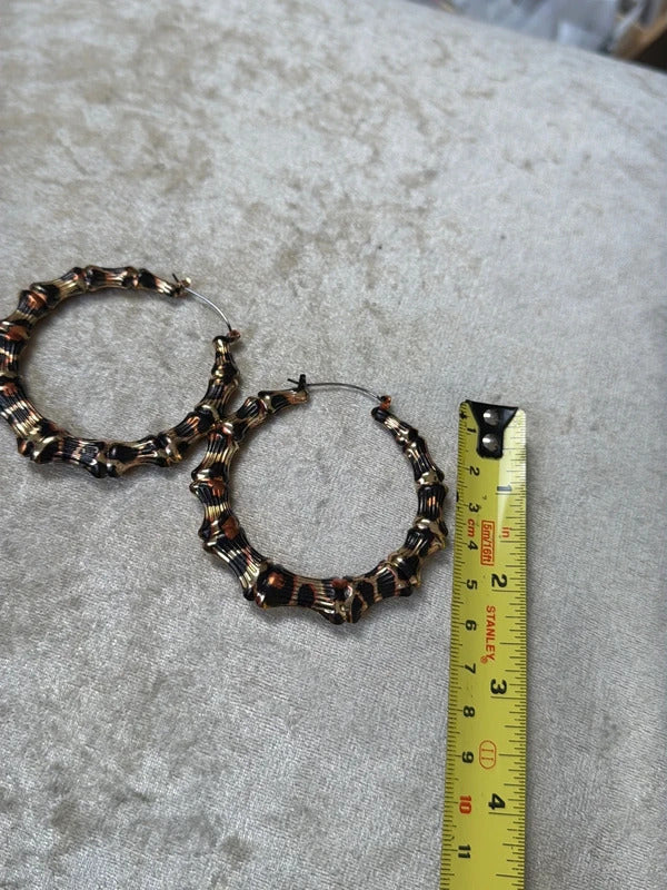 Large Leopard animal print hoops hoop metallic lightweight earrings summer jewellery