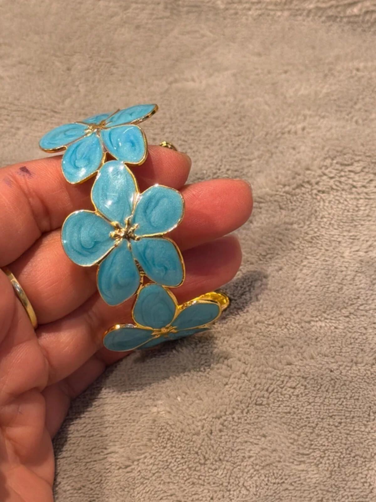 Blue  and gold flower summer jewellery cuff bracelet bangle party wear holiday wedding