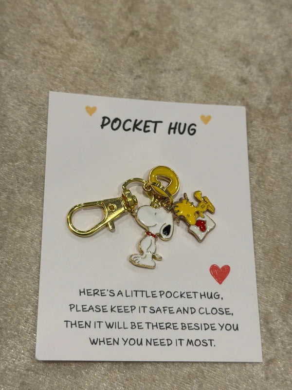 Snoopy lives heart Woodstock  charm pendant keyring attachment gift pocket hug card insert
