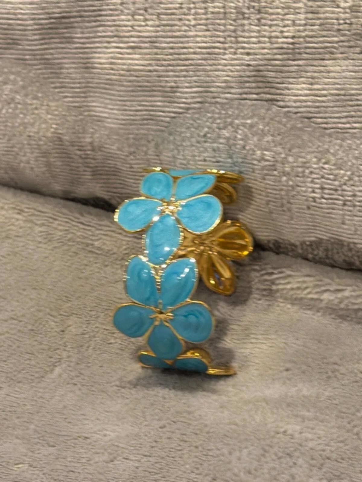Blue  and gold flower summer jewellery cuff bracelet bangle party wear holiday wedding