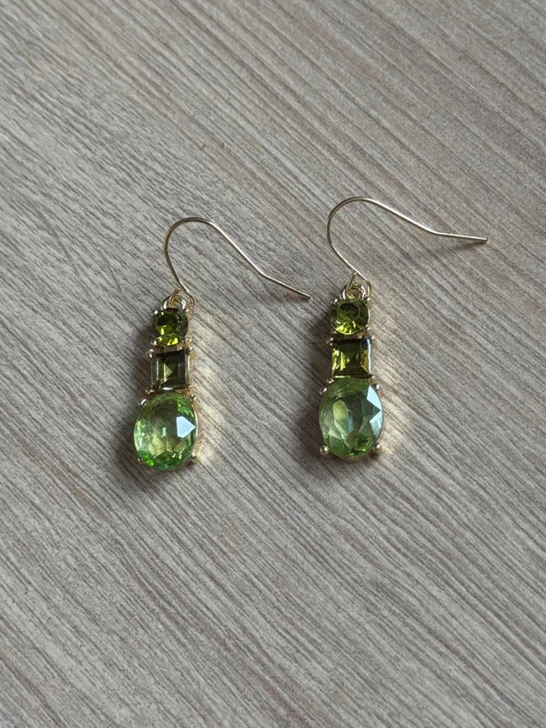 Olive green Bling Diamanté drop dangly costume jewellery party wear earrings gw345