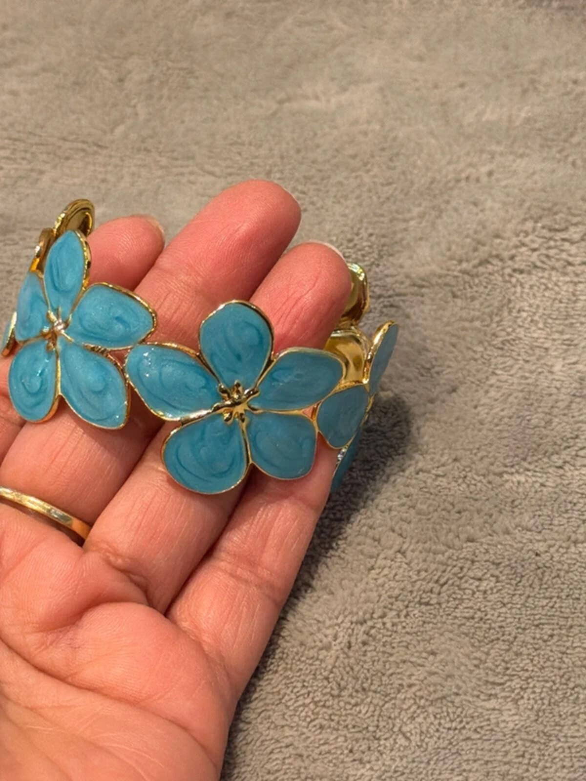 Blue  and gold flower summer jewellery cuff bracelet bangle party wear holiday wedding