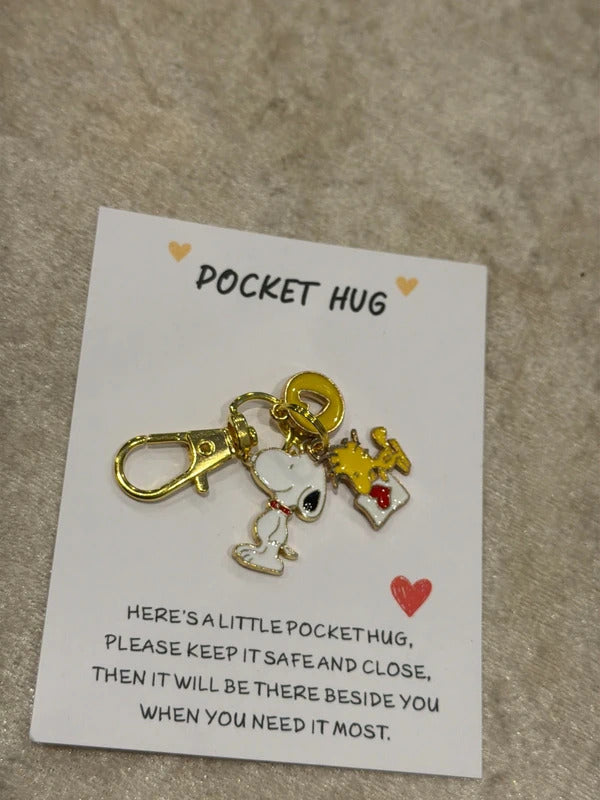 Snoopy lives heart Woodstock  charm pendant keyring attachment gift pocket hug card insert