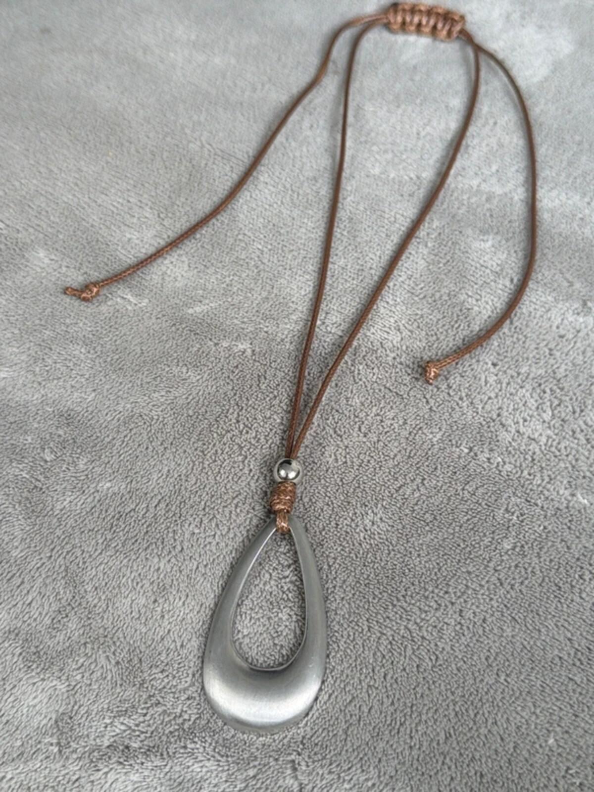 Adjustable silver colour   tear drop  pendant boho bohemian necklace rustic y2k bestseller