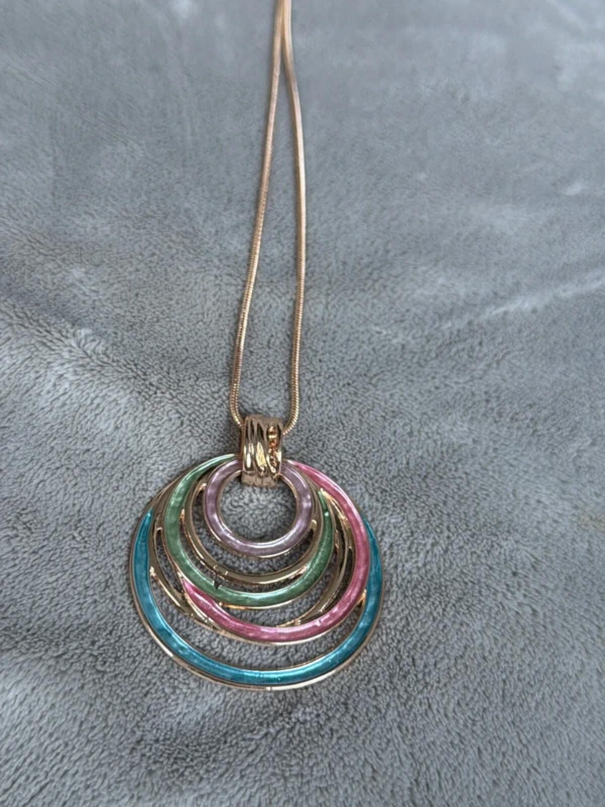 Pink colour vintage bohemian colour round circle pendant chic necklace gift