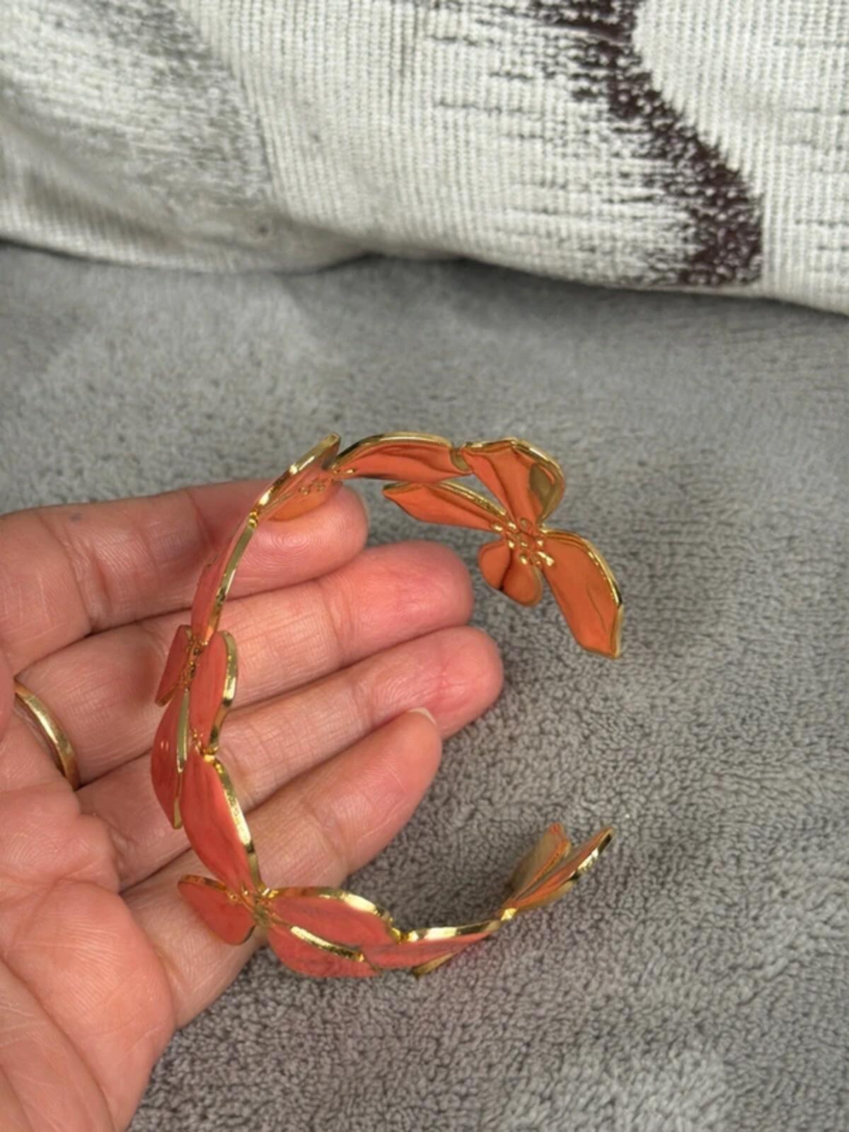 Coral orange cute and gold flower summer jewellery cuff bracelet bangle party wear holiday wedding