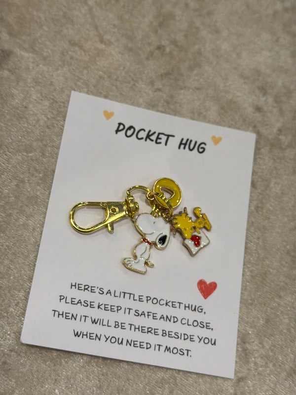Snoopy lives heart Woodstock  charm pendant keyring attachment gift pocket hug card insert